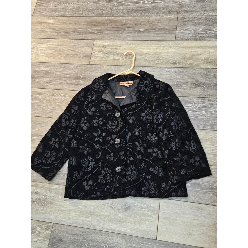 Brooke Coleman Black Floral Jacquard Blazer Jacket Size 10 Three Quarter Sleeve